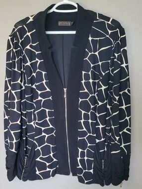 Picadilly Black And White Patterned Jacket XL Stretch Zipper Details Canadian